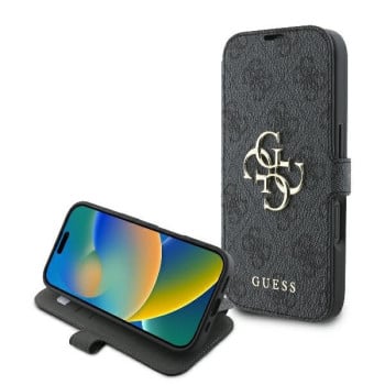 Оригинальный чехол-книжка Guess 4G Metal Logo для iPhone 16 - Black