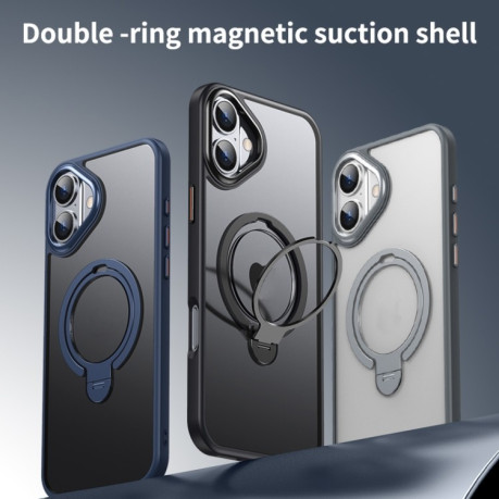 Противоударный чехол Double Ring MagSafe Magnetic Holder для iPhone 16 Plus - черный