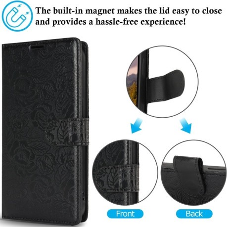 Чехол-книжка Peony Flowers Imprint Leather на Samsung Galaxy A36 - черный