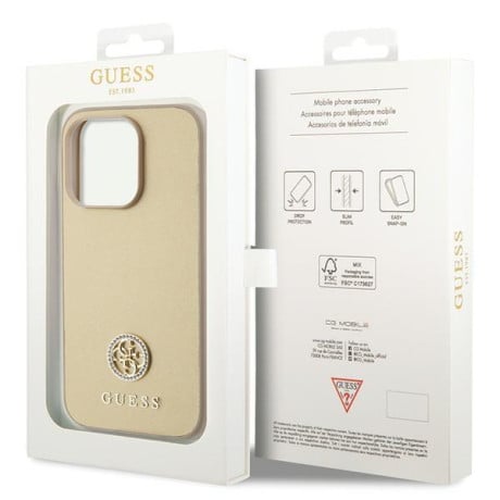 Оригинальный чехол Guess Strass Metal для iPhone 15 Pro - gold(GUHCP15LPS4DGPD)