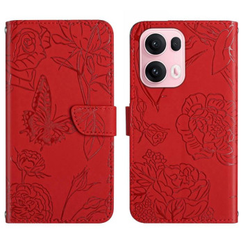 Чехол-книжка с тиснением “бабочки” и магнитным хлястиком на OPPO Reno13 Pro - красный