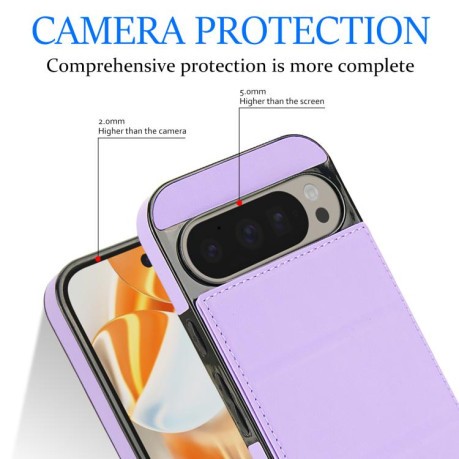 Протиударний чохол Tri-fold Holder Leather Phone Case with Card Slot для Google Pixel 9 / 9 Pro - фіолетовий