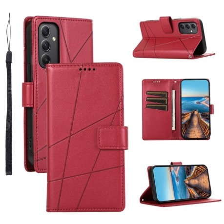 Чохол-книжка протиударна PU Genuine Leather Texture Embossed Line Samsung Galaxy A35 - червоний