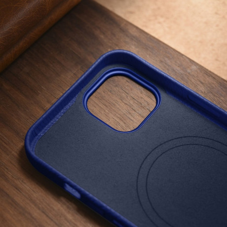 Шкіряний чохол iCarer Litchi Premium для iPhone 14/13 - темно-синій