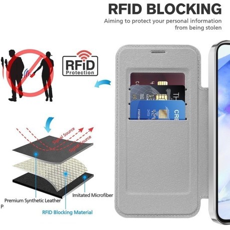 Ударозахисний чохол MagSafe Magnetic RFID Anti-theft Leather для Samsung Galaxy A55 5G - сірий