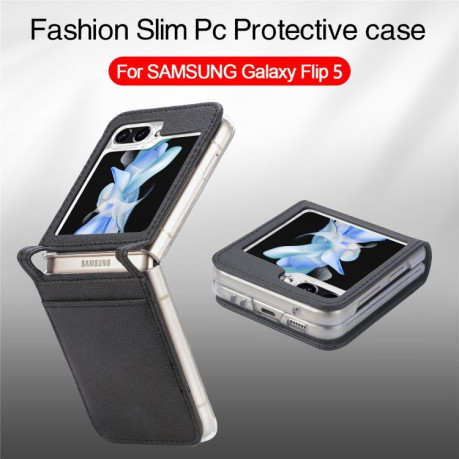 Противоударный чехол Litchi Texture Card для Samsung Galaxy Flip 5 - черный