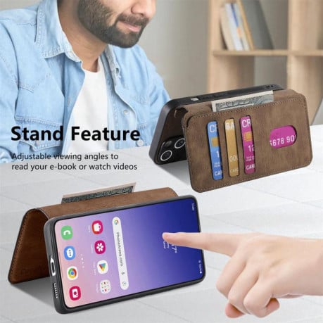 Чехол-книжка CaseNeo MagSafe RFID Anti-theft Retro Leather на Samsung Galaxy S25 FE 5G - коричневый