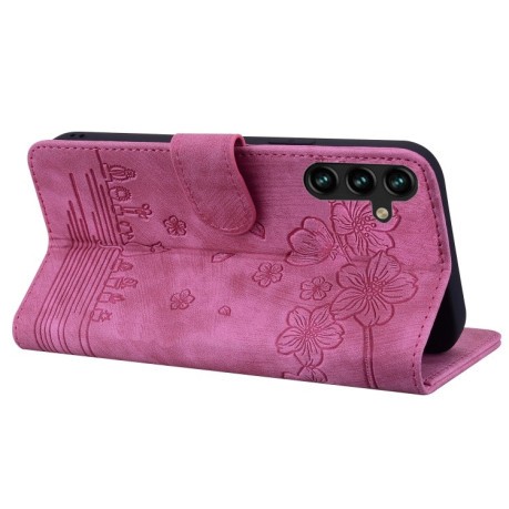 Чехол-книжка Cartoon Sakura Cat для Samsung Galaxy A16 5G - пурпурно-красный