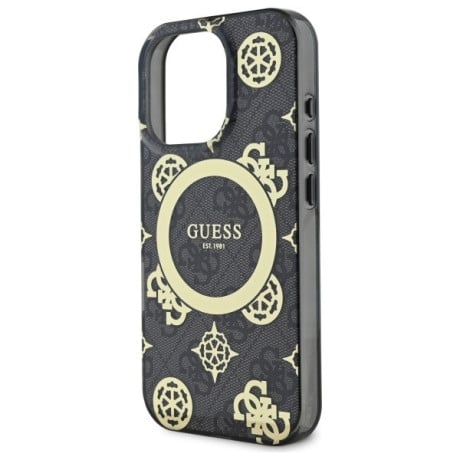 Оригинальный чехол Guess IML Peony On 4G Background MagSafe для iPhone 16 Pro Max - Black