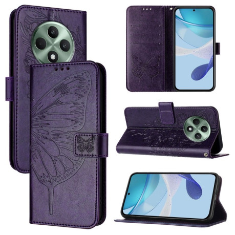 Чехол-книжка Embossed Butterfly для OPPO Reno12 F/12 FS 5G Global - фиолетовый