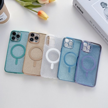 Противоударный чехол Plating Magsafe Glitter для iPhone14 Pro Max - темно-синий