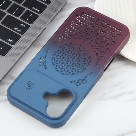 Противоударный чехол Gradient Color Honeycomb Aromatherapy MagSafe для iPhone 16 - голубо-красный