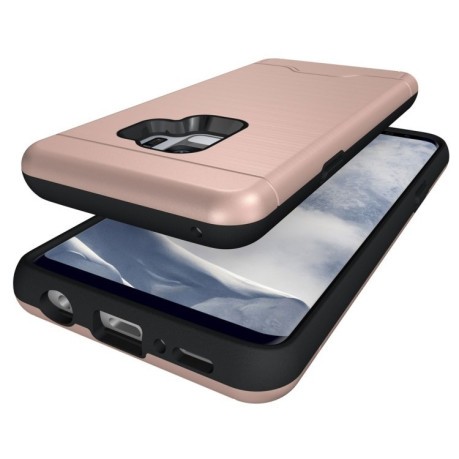 Противоударный чехол на Samsung Galaxy S9/G960 Brushed Texture Со слотом для кредитных карт розовое золото