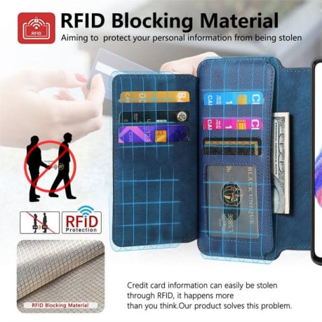 Чехол-книжка CaseNeo MagSafe RFID Anti-theft Zipper Wallet Retro Leather для Realme GT 7 Pro - синий
