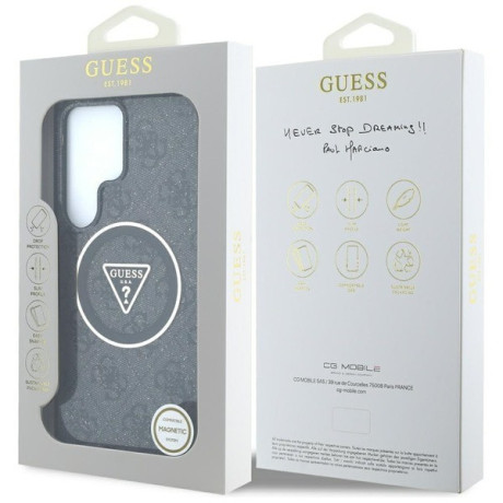 Оригинальный чехол Guess 4G Glitter Triangle Buttons MagSafe для Samsung Galaxy S25 Ultra - Black