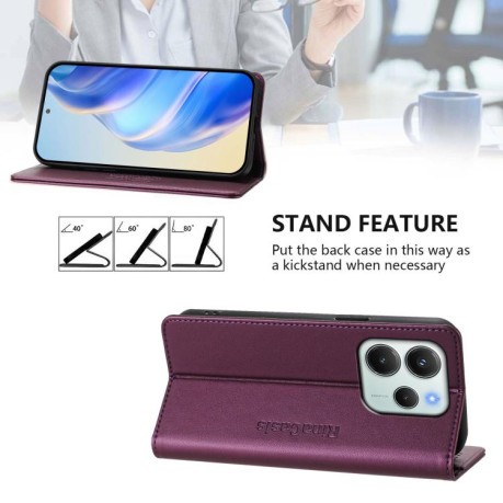 Чехол-книжка RC01 Dual-Folded Magnetic Suction RFID Leather на Xiaomi Redmi Note 14 4G 164.84mm  - фиолетовый