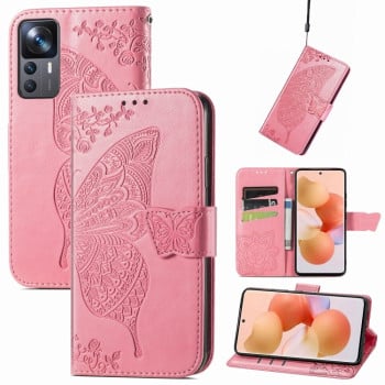 Чохол-книжка Butterfly Love Flower Embossed на Xiaomi 12T / 12T Pro / Redmi K50 -рожевий