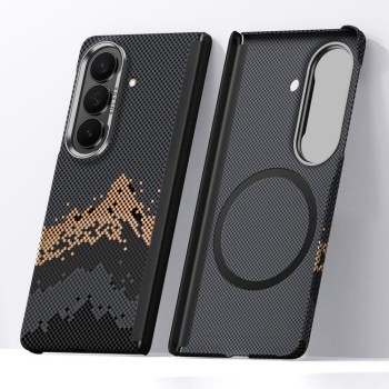 Кевларовий чохол Sulada Kevlar Pixel Grid із поворотним магнітним тримачем на Samsung Galaxy Fold8 Ultra 5G — чорний