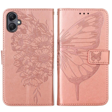 Чехол-книжка Embossed Butterfly для Samsung Galaxy A05 - розовое золото