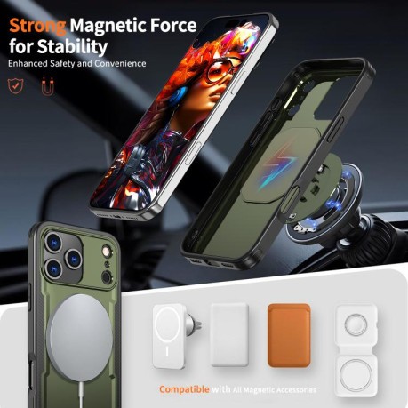 Противоударный чехол kalebol с подставкой 360 с MagSafe на iPhone 17 Pro Max - зеленый
