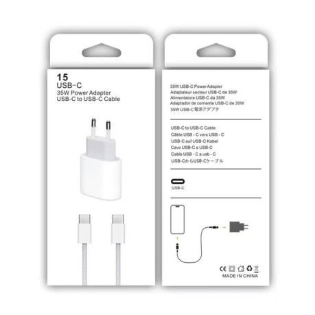 Скоростное зарядное устройство + кабель PD35W USB-C / Type-C Port Charger with 1m Type-C to Type-C Data Cable, EU Plug