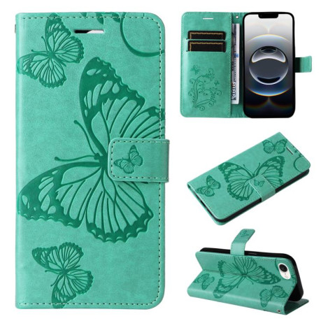 Чехол-книжка Embossed Butterfly для iPhone 16e - зеленый