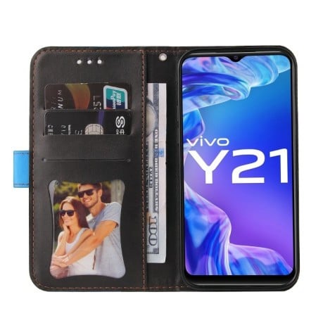 Чехол-книжка Stitching-Color Horizontal Flip Leather для Vivo Y21 / Y21s / Y33s - синий
