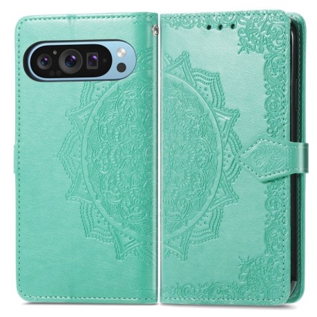 Чохол-книжка Mandala Embossing Pattern на Google Pixel 9 - зелений