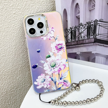 Чехол Electroplating Laser Flower Phone Case with Wrist Strap на iPhone 16 Pro Max - Zinnia