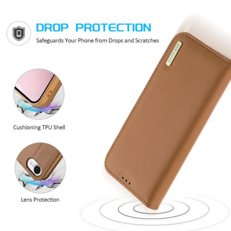 Шкіряний чохол-книжка DUX DUCIS Hivo Series для iPhone 16e - коричневий