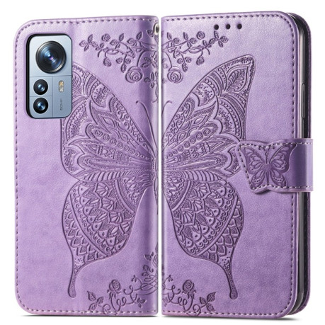 Чехол-книжка Butterfly Love Flower Embossed на Xiaomi 12 Pro - фиолетовый