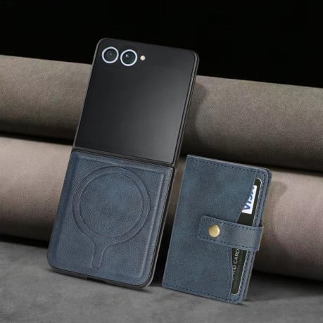 Чохол Kalebol Magnetic Button з кишенькою на карт та MagSafe на Samsung Galaxy Filp 7 - синій