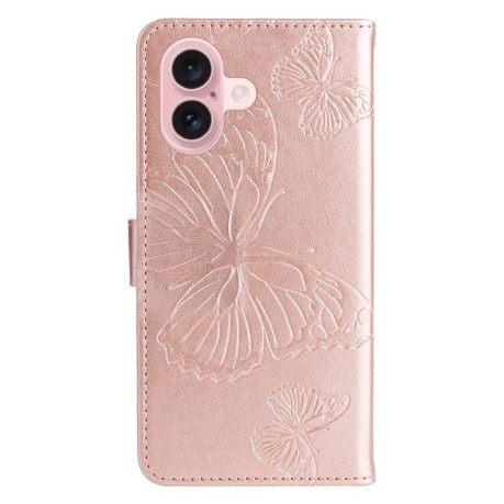 Чехол-книжка Embossed Butterfly для iPhone 16 - розовое золото