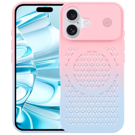 Протиударний чохол Gradient Color Honeycomb Aromatherapy MagSafe для iPhone 16 - рожево-синій