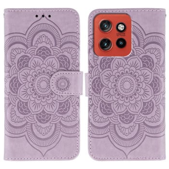 Чехол-книжка Sun Mandala Embossing Pattern на Motorola Edge 60 Neo 5G — фиолетовый