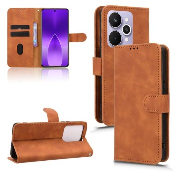 Чехол-книжка в стиле Retro мягкое покрытие Skin Feel деловой дизайн на Realme 15 SEA — коричневый