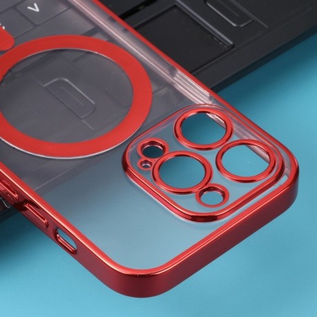 Противоударный чехол MagSafe Electroplating Straight для iPhone 14 Pro - красный