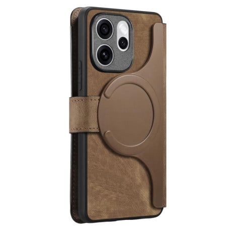 Чохол-книжка CaseNeo MagSafe RFID Anti-theft Retro Leather на OPPO Reno15 F 5G — коричневий