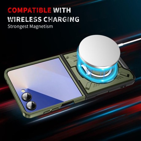 Ударозахисний чохол Transparent MagSafe Magnetic Rotating Ring Holder для Samsung Galaxy Flip 7 5G - зелений