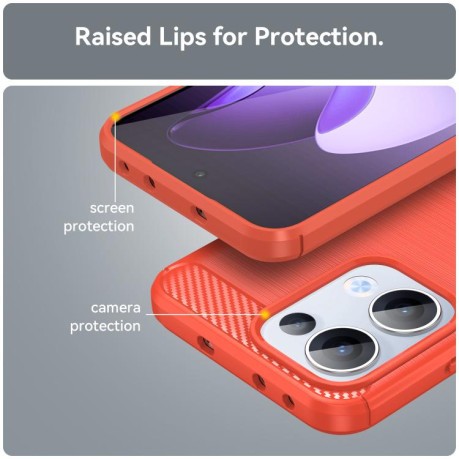 Противоударный чехол Brushed Texture Carbon Fiber на OPPO Reno13 Global - красный