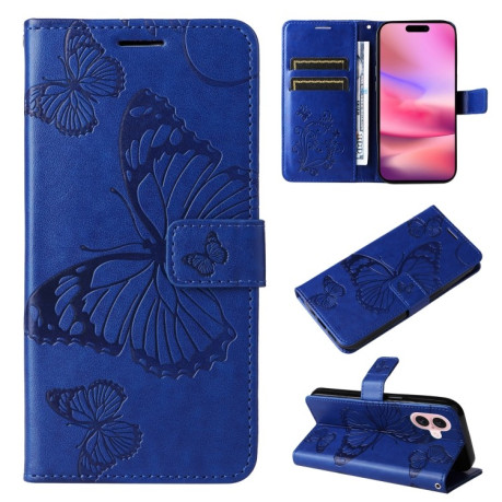 Чехол-книжка Embossed Butterfly для iPhone 16 - синий