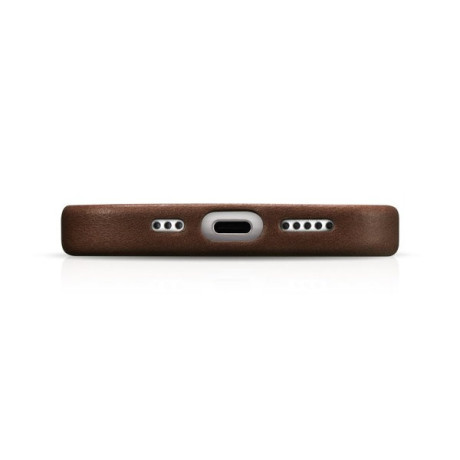 Кожаный чехол iCarer Leather Oil Wax (MagSafe) для iPhone 15 Pro - темно-коричневый