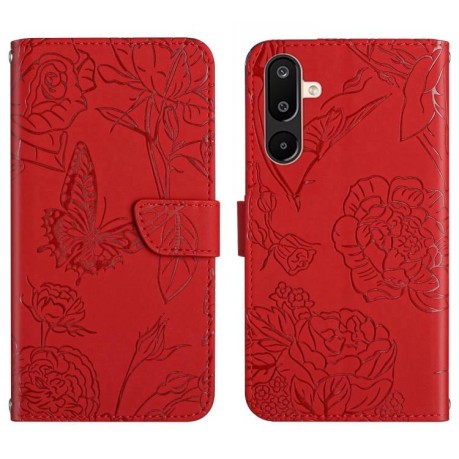 Чехол-книжка Embossed Butterfly для Samsung Galaxy M16 5G - красный
