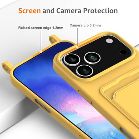 Силиконовый чехол Integrated Card Bag Solid Color Liquid Silicone на iPhone 17 Pro Max - желтый