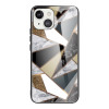 Противоударный стеклянный чехол Marble Pattern Glass на iPhone 14/13 - Rhombus Golden