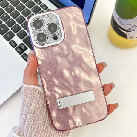 Противоударный чехол Plating Glitter Texture TPU with Lens Film для iPhone 16 Pro - Pink Wrinkles
