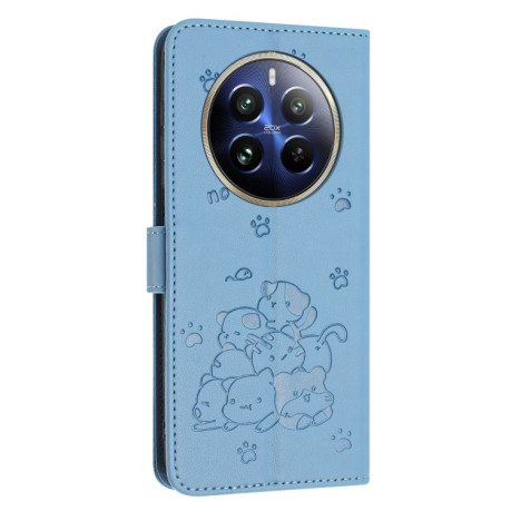 Чехол-книжка Embossed Kitten Phone Leather для Realme 12+ 5G/12 4G/13 4G - синий