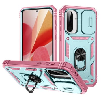 Чехол со шторкой на камеру Sliding Camshield и подставкой на Samsung Galaxy A36 5G - Green+Pink