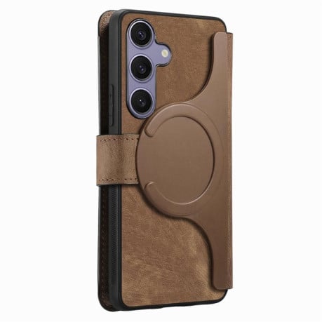 Чехол-книжка CaseNeo MagSafe RFID Anti-theft Retro Leather на Samsung Galaxy S25 FE 5G - коричневый