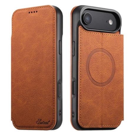 Чехол-книжка Suteni J06 с фактурой Retro Matte Litchi с MagSafe на iPhone Air - хаки